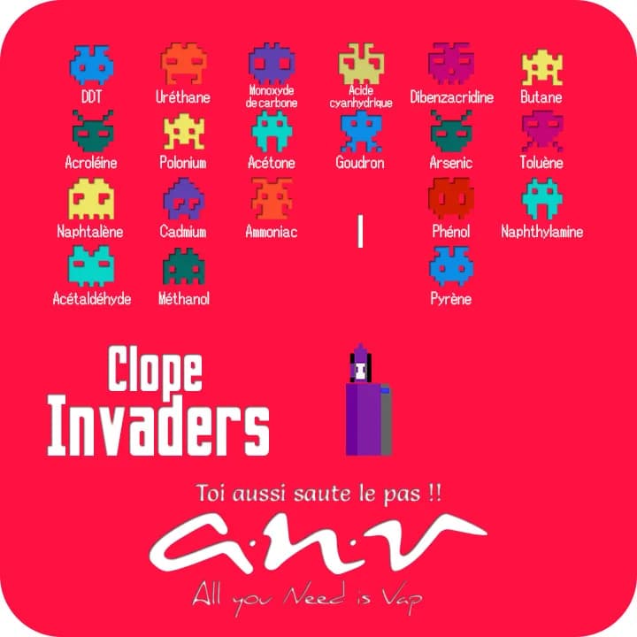 Créa Clope Invaders : les substances toxiques de la cigarette en envahisseurs pixel art