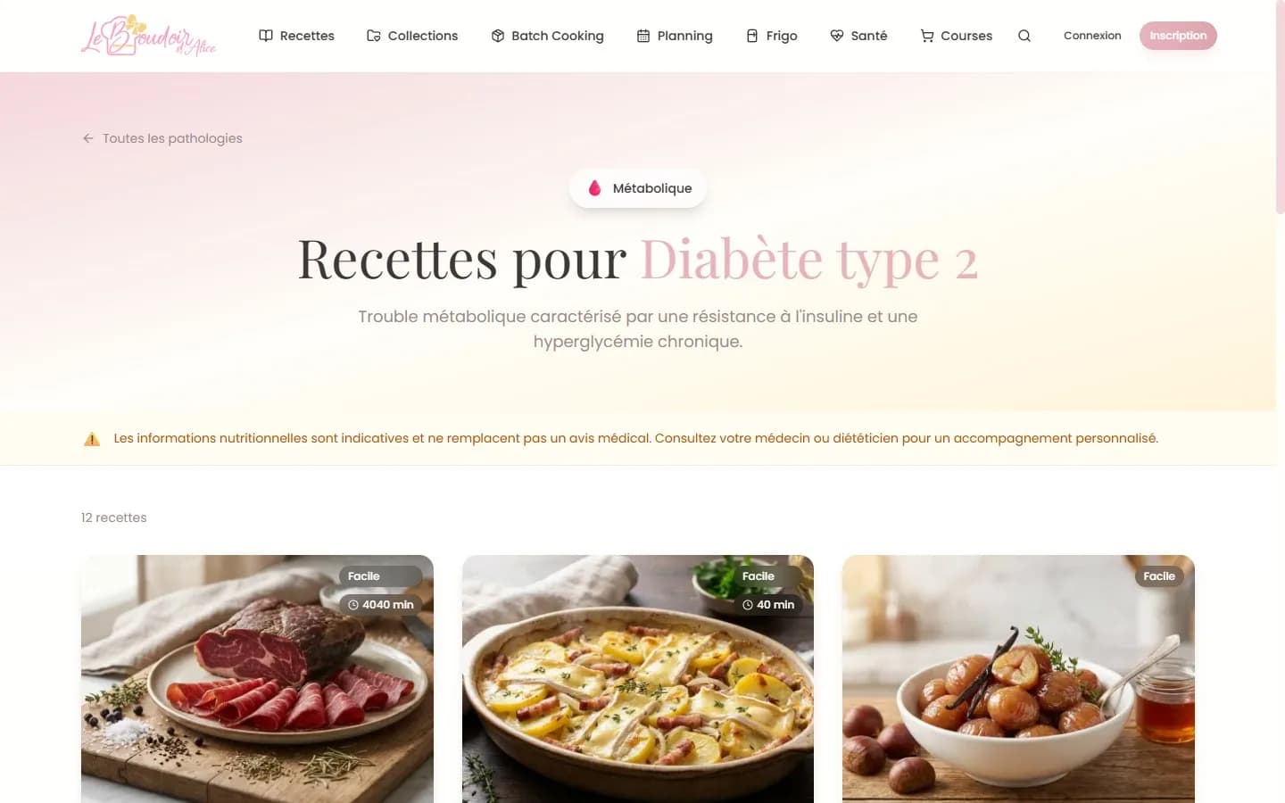 Landing pathologie : recettes pour diabète de type 2