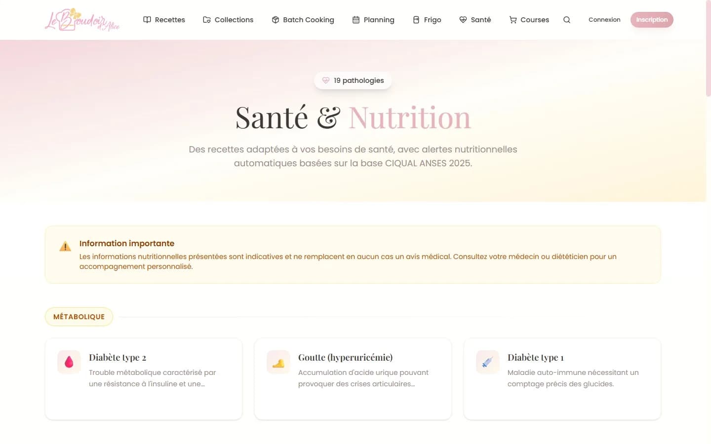 Hub Santé & Nutrition : les 19 pathologies classées par famille