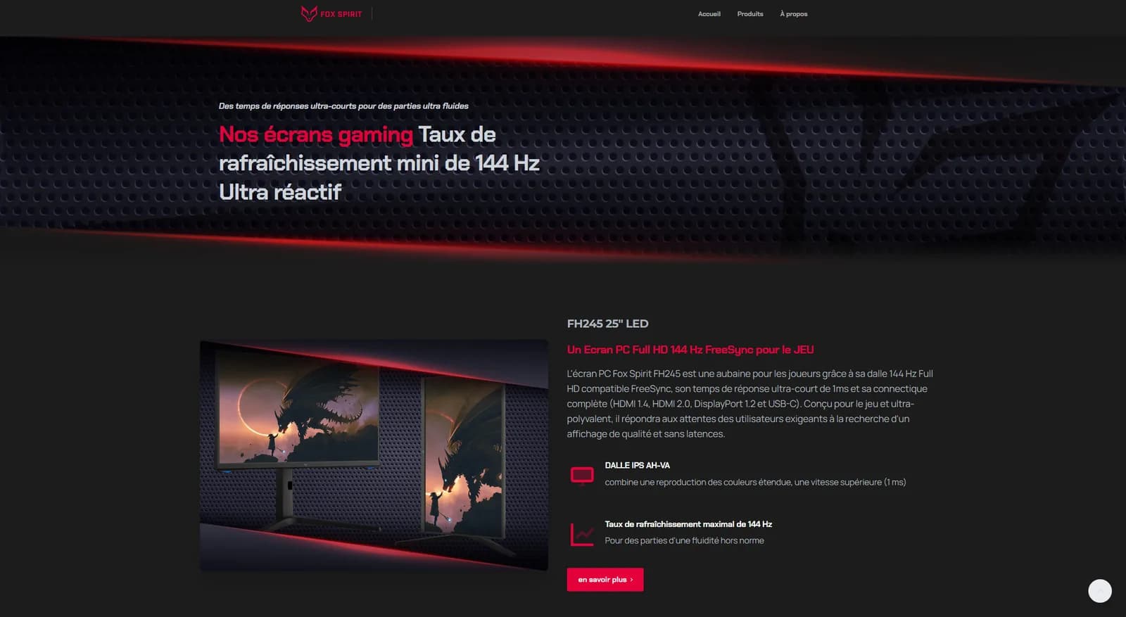Univers écrans gaming : hero 144 Hz et fiche FH245