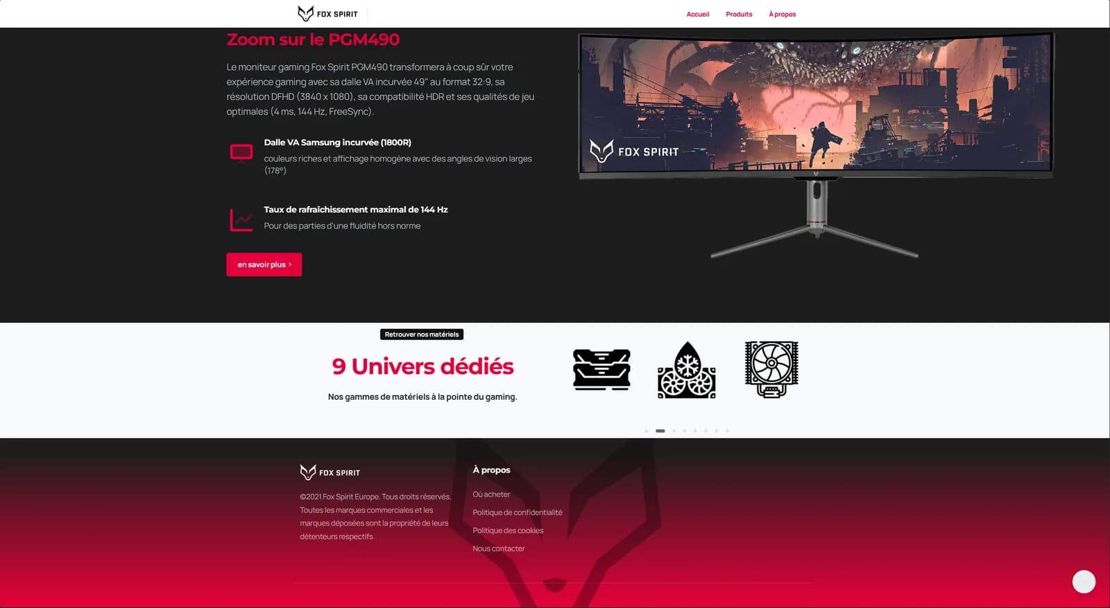 Zoom sur le moniteur incurvé PGM490 et les 9 univers dédiés