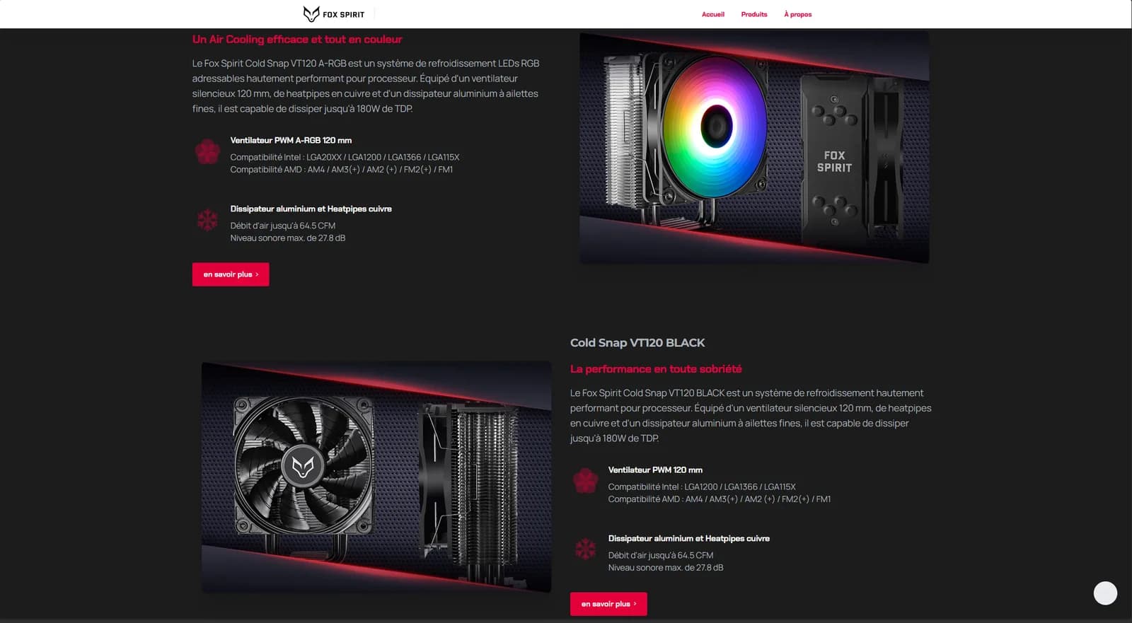 Ventirads Cold Snap VT120 A-RGB et VT120 BLACK