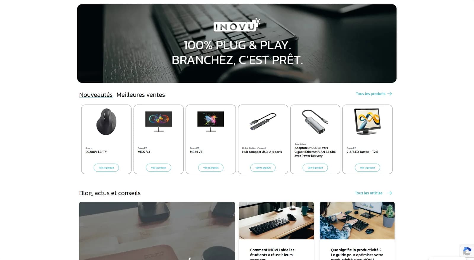 Section 100% Plug & Play, nouveautés et blog