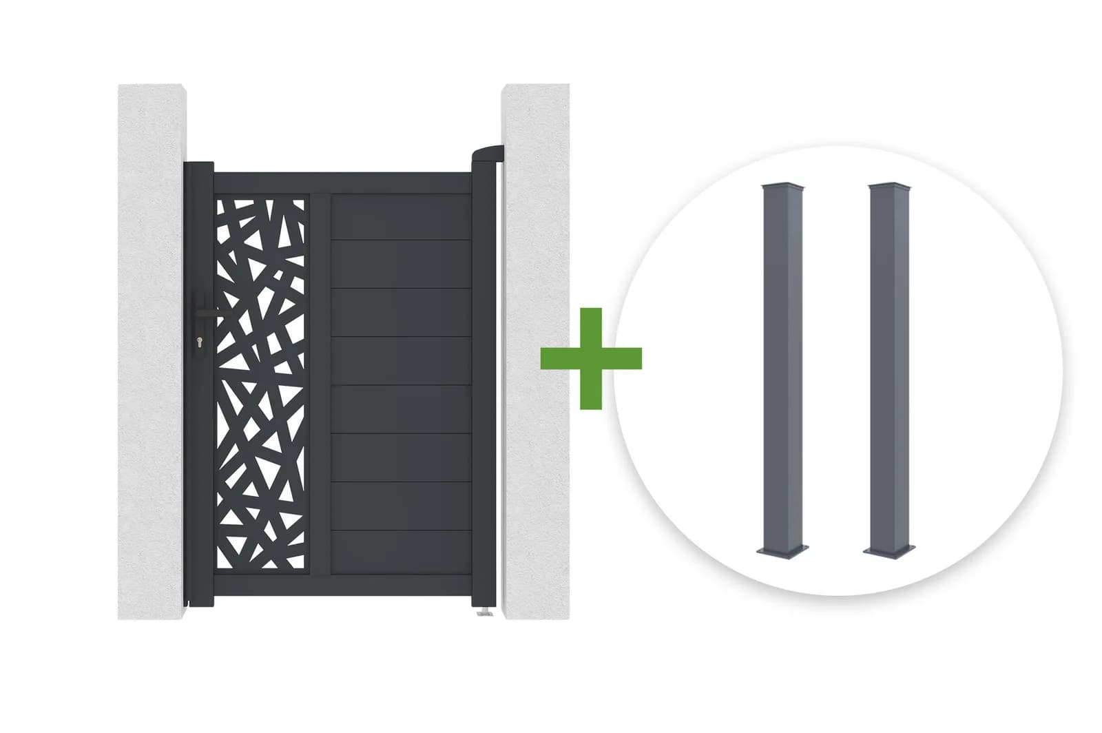 Pack composé automatiquement : portillon RUIVO et deux poteaux aluminium